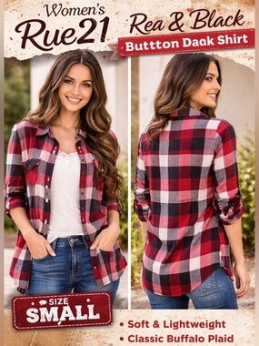 Rue21 Red and Black Plaid Button Down Shirt SMALL